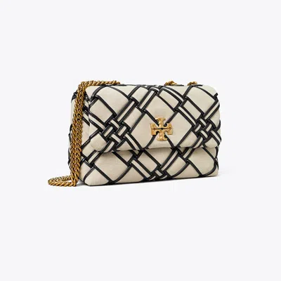 Tory Burch Small Kira Woven Canvas Convertible Shoulder Bag In Natural/black