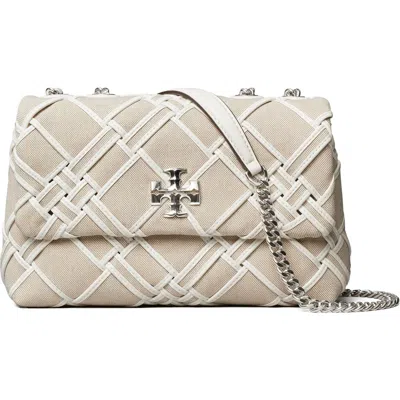 Tory Burch Small Kira Woven Canvas Convertible Shoulder Bag In Natural/blanc