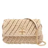 Tory Burch Small Woven Shoulder Bag With Sliding Chain In Brown