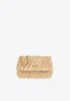 Tory Burch Small Woven Shoulder Bag With Sliding Chain In Sand
