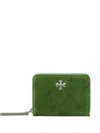 Tory Burch Small Kira Flocked Zip-around Wallet In Green