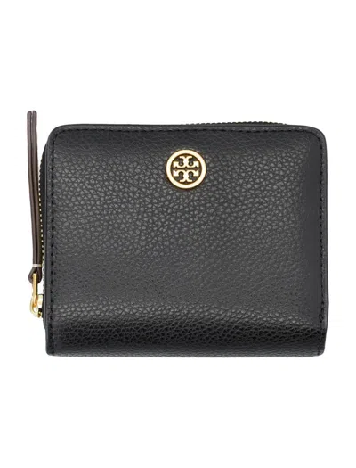 Tory Burch Robinson Pebbled Bi-fold Wallet In Black