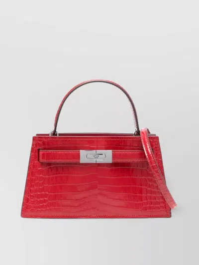 Tory Burch Small Leather Shoulder Bag Crocodile Effect In Red