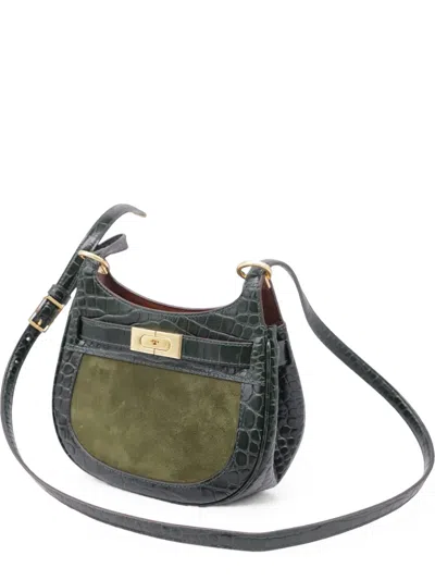 Pre-owned Tory Burch Small Lee Radziwill Croc-effect Crossbody Bag In Green