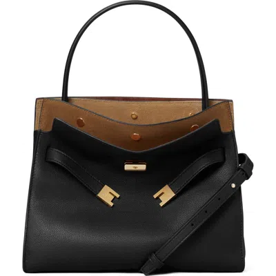 Tory Burch Small Lee Radziwill Leather Double Bag In Black