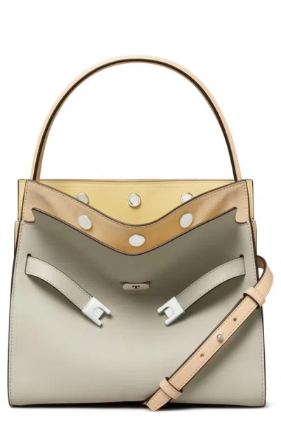 Tory Burch Small Lee Radziwill Leather Double Bag In Gray