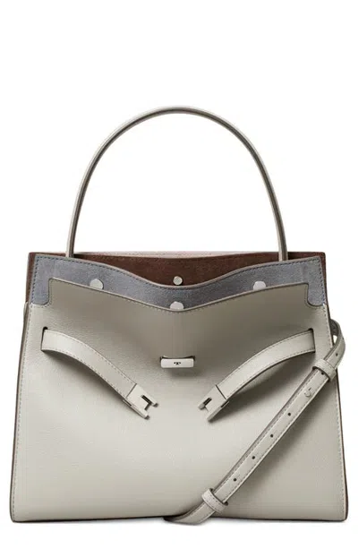 Tory Burch Small Lee Radziwill Leather Double Bag In Gray