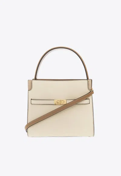 Tory Burch Small Lee Radziwill Leather Top Handle Bag In Beige