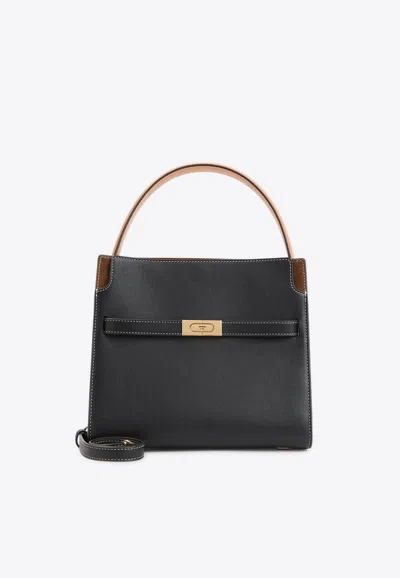 Tory Burch Small Lee Radziwill Leather Top Handle Bag In Black