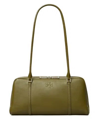 Tory Burch Small Marshmallow Leather Zip-top Bag In Green
