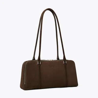 Tory Burch Small Marshmallow Suede Satchel In Brown