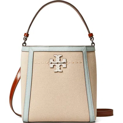Tory Burch Small Mcgraw Canvas Bucket Bag In Natural/sea Bubble
