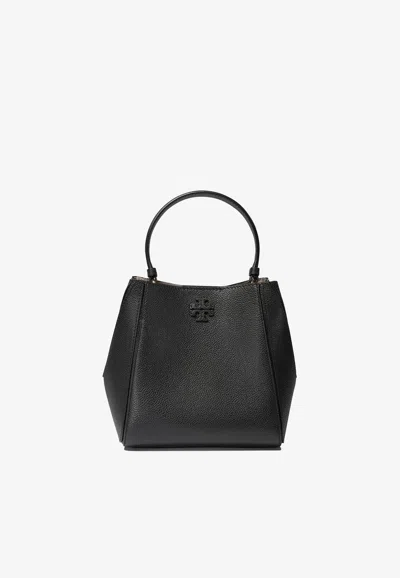 Tory Burch Small Mcgraw Leather Bucket Bag In Black
