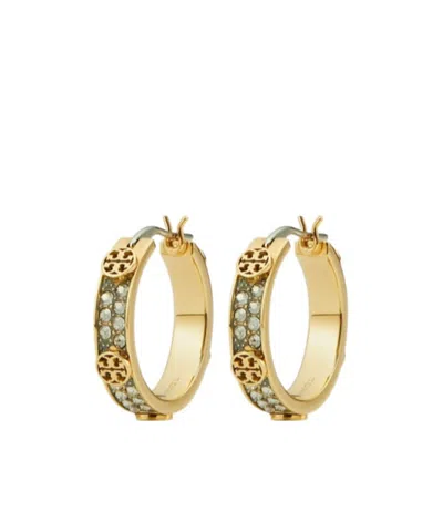Tory Burch Small Miller Crystal Hoop Earrings In Yellow