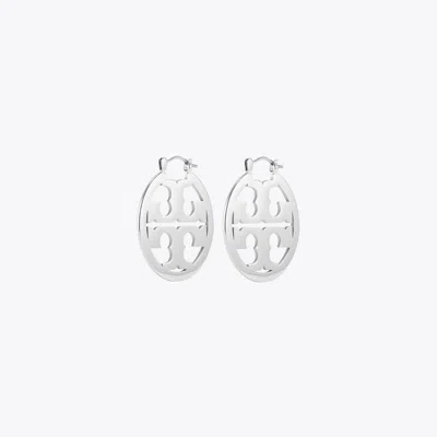 Tory Burch Small Miller Hoop Earring In Tory Silver
