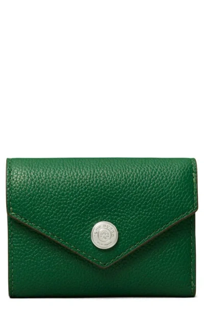 Tory Burch Small Pebble Leather Envelope Trifold Wallet In Green