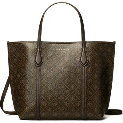 Tory Burch Small Perry Coated Canvas Tote In Brown