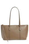 Tory Burch Small Perry Leather Zip Tote In Brown