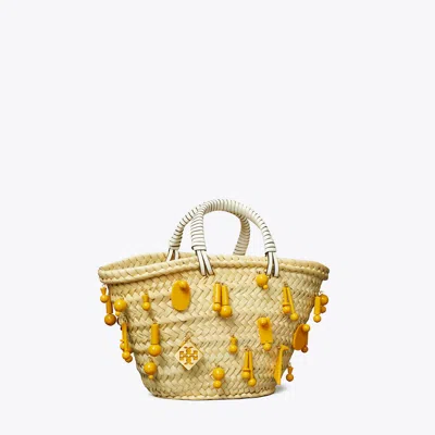 Tory Burch Small Raffia Embroidered Tote In Yellow