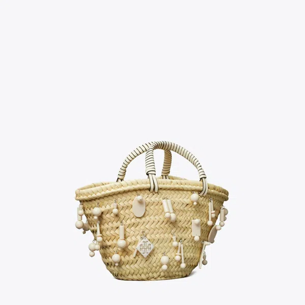 トートバッグ Tory Burch SMALL RAFFIA EMBROIDERED TOTE Tory Burch Small Raffia Embroidered Tote In Light Cream