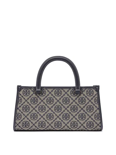Tory Burch Small Rectangular Tote With Monogram Design In Gray