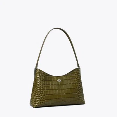 Tory Burch Small Robinson Croc-embossed Shoulder Bag In Green