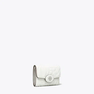 Tory Burch Small Robinson Floral Embossed Wallet In Blanc