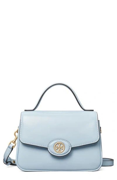 Tory Burch Robinson Spazzolato Small Top Handle Bag In Pale Blue/gold