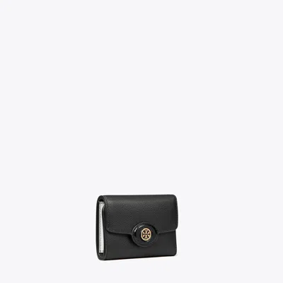Tory Burch Small Robinson Pebbled Wallet In Black