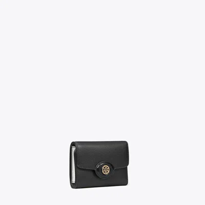 Tory Burch Small Robinson Pebbled Wallet In Black