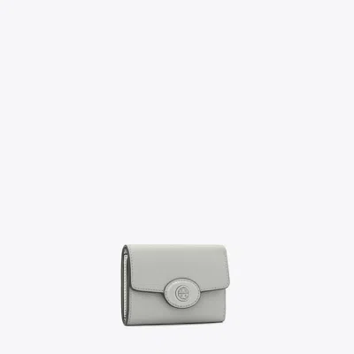 Tory Burch Small Robinson Pebbled Wallet In Gray