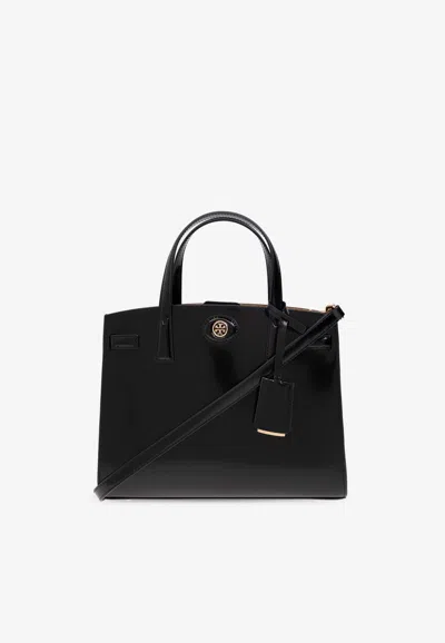 Tory Burch Small Robinson Spazzolato Top Handle Bag In Black