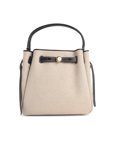Tory Burch Small Romy Canvas Bucket Cotton Bag In Neutral