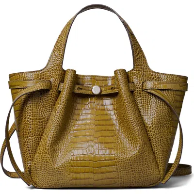 Tory Burch Small Romy Croc Embossed Leather Tote In Brown