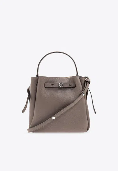 Tory Burch Small Romy Leather Bucket Bag In Brown