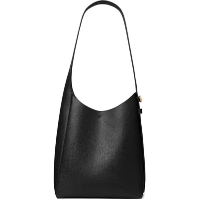 Tory Burch Small Romy Pebble Leather Hobo Bag In Black