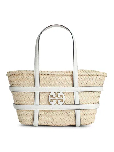 Tory Burch Small  Shopping Bag In White Basket Straw