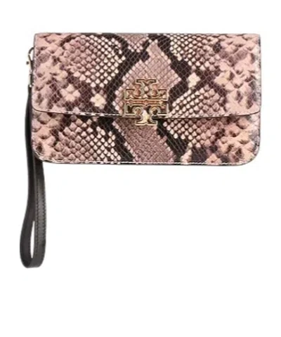 Tory Burch Small Snake-patterned Clutch In White