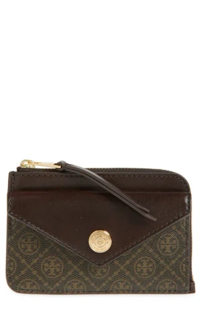 TORY BURCH TORY BURCH SMALL T MONOGRAM COATED CANVAS & LEATHER ZIP WALLET