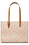 Tory Burch Small T Monogram Contrast Embossed Tote In Blush