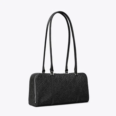 Tory Burch Small T Monogram Embellished Marshmallow Satchel In Black