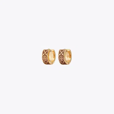 Tory Burch Small T Monogram Hoop Earring In Rose Gold/burgundy