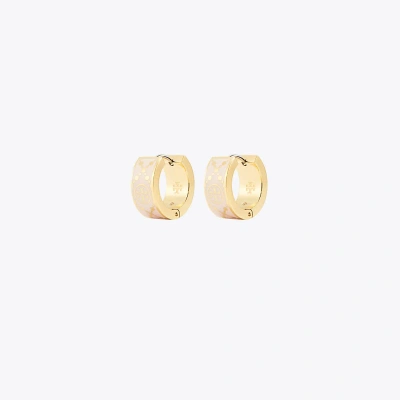 Tory Burch Small T Monogram Hoop Earring In Tory Gold/pink