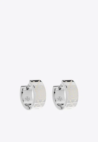Tory Burch Small T Monogram Hoop Earrings In Silver