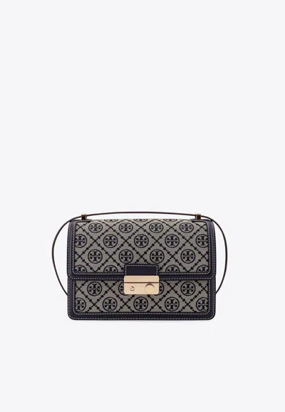 Tory Burch Small T Monogram Jacquard Crossbody Bag In Blue