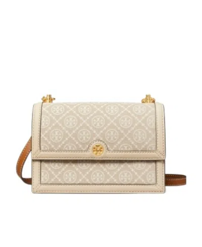 Tory Burch Small T Monogram Jacquard Shoulder Bag In Nude