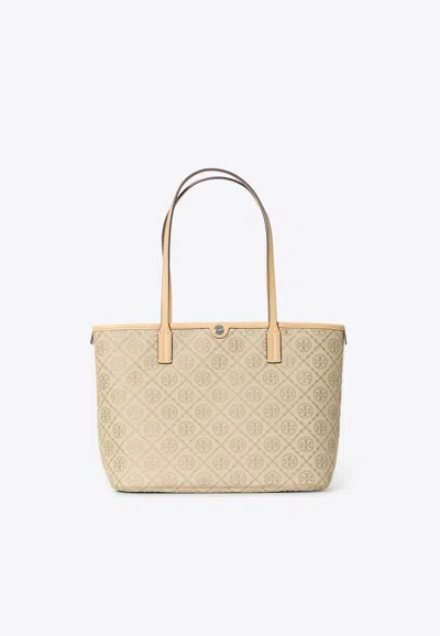 Tory Burch Small T Monogram Tote Bag In Sand
