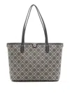 Tory Burch Small T Monogram Cotton Zip Tote Bag In Neutrals