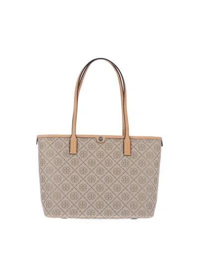Tory Burch Small Tote Bag "t Monogram" In White