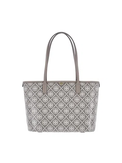 Tory Burch Small Tote Bag "t-monogram" In Gray